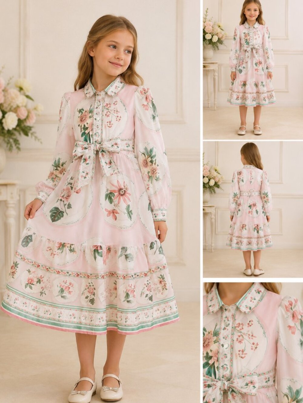 A loves a girls Pink Multi Iris Print Cotton Button Front A-Line Dress M NWT